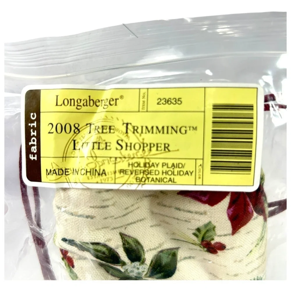 Longaberger LITTLE SHOPPER BASKET 2008 Tree Trimming Lid Liner Protector Tie-on